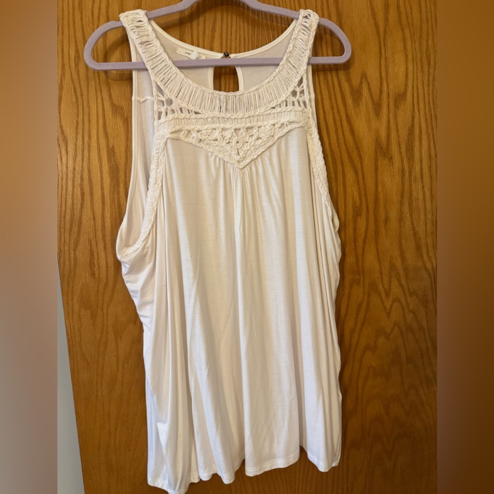 White Sleeveless Crochet Detail Top
